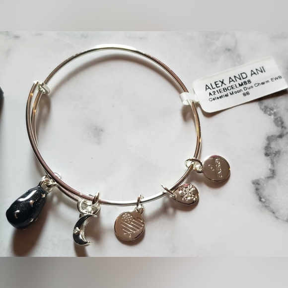 NWT Alex and Ani Silver Celestial Moon Duo Charm Bracelet - Picture 4 of 4